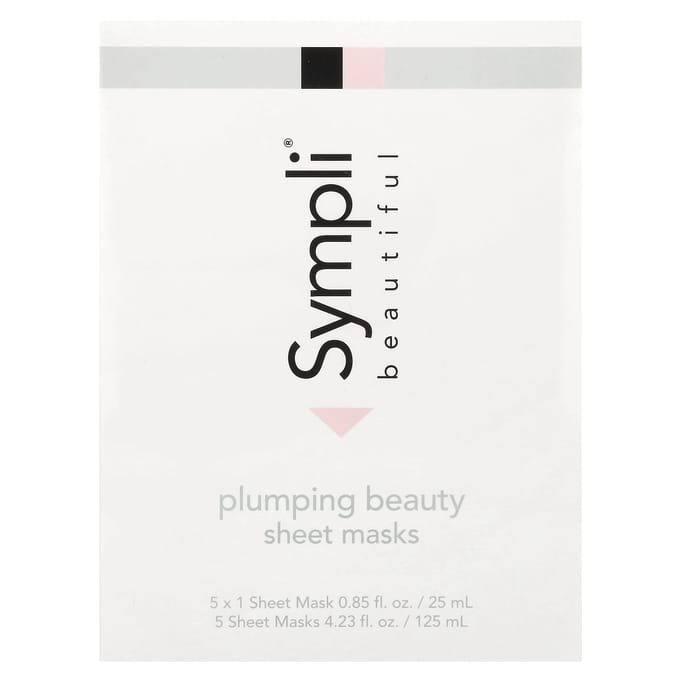 Sympli Beautiful, Masque de beauté repulpant, 5 masques en feuille, 0,85 fl oz (25 ml) chaque white