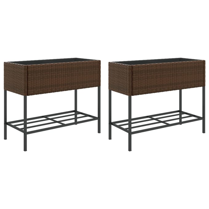 vidaXL - Plantenbakken - met - schap - 2 - st - 90x40x75 - poly - rattan - bruin