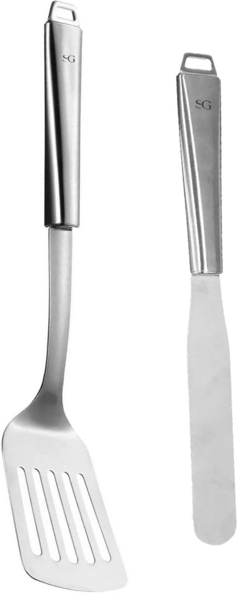5Five Keukengerei bakspatel/bakspaan - set 2x - zilver rvs - 34 en 29 cm