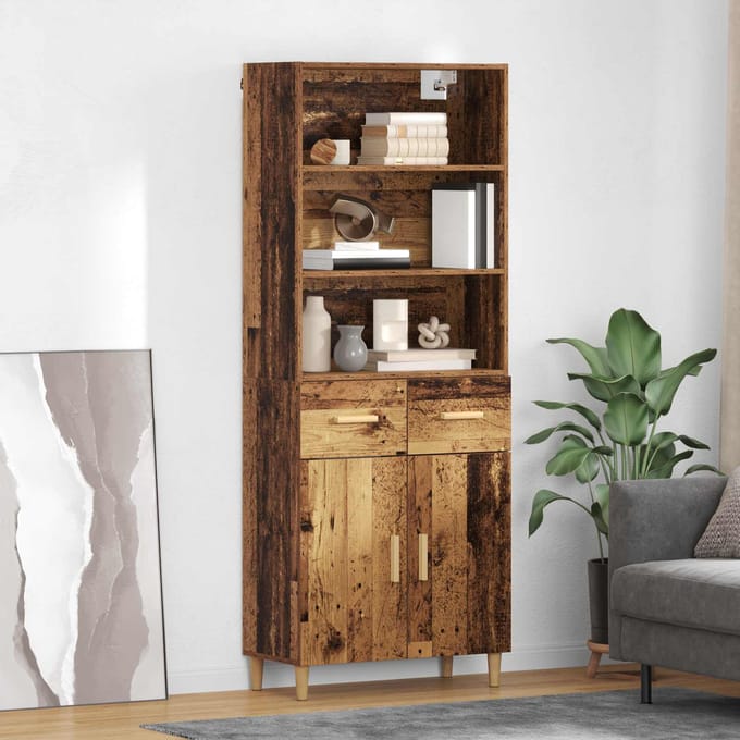 vidaXL - Highboard - Oud - Hout - 69,5 - x - 32,5 - x - 180 - cm - Bewerkt - hout
