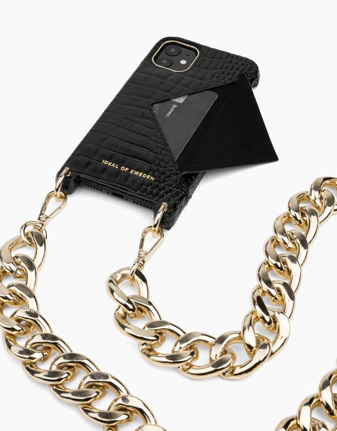 iDeal of Sweden Statement Phone Necklace Case Chain voor iPhone 11/XR Neo Noir Croco