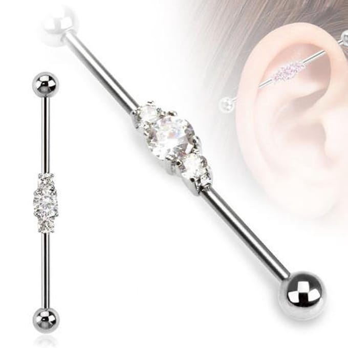 Industrial piercing 3cluster steentje - wit - LMPiercings