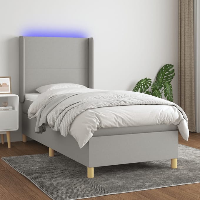 vidaXL - Boxspring - met - matras - en - LED - stof - lichtgrijs - 100x200 - cm