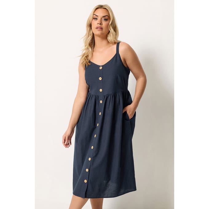 Yours Marineblauwe Linnen Zonnejurk Size 54-56