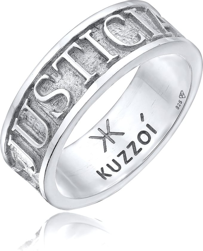KUZZOI - Ring - Heren Band Belettering Massief in 925 Sterling Zilver - Heren
