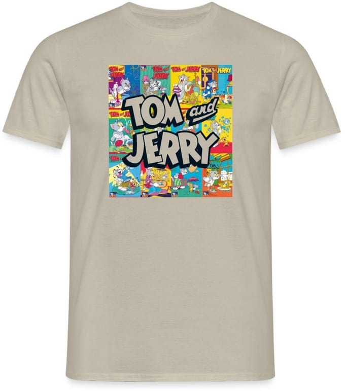 Tom And Jerry Logo Met Vintage Cover Collage T-Shirt Heren