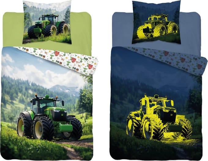 Glow in the dark Tractor dekbedovertrek Groene Trekker 140x200 Kussensloop 70x80 Traktor