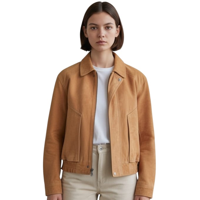 Dames beige leren Biker Blouson Bomber Oversized Jas - Sibiu