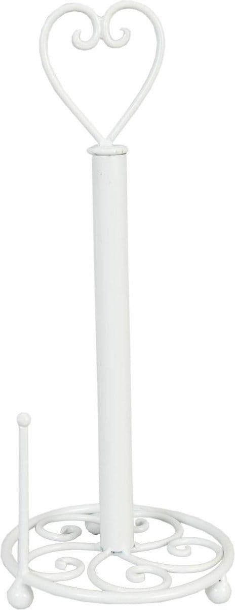Clayre & Eef Keukenrolhouder Ø 18x39 cm Wit IJzer Hart