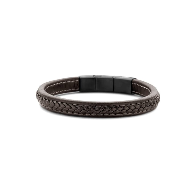 Frank 1967 7FB-0515 Heren Armband - Leder - Gevlochten - Bruin - 21 cm - Blackplating
