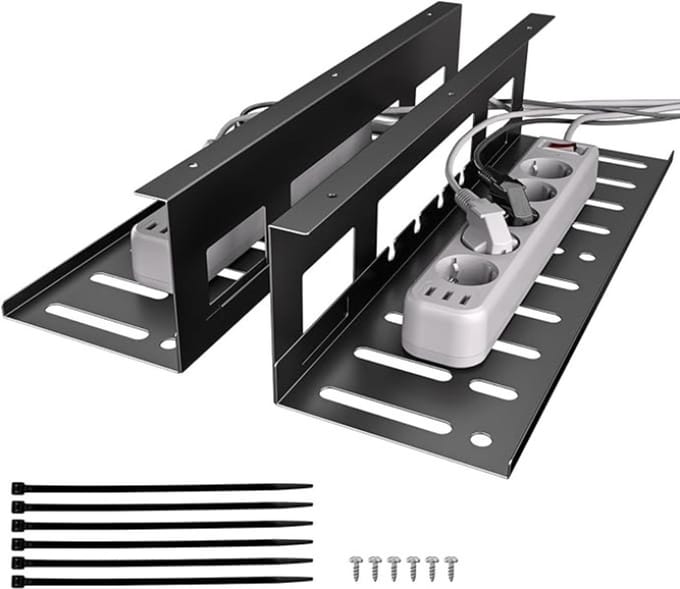 Kabelgoot voor bureau - 2-delige set, 80 cm, zwart, metaal