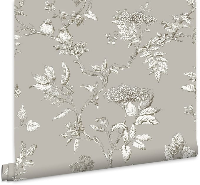 Laura Ashley Elderwood Behang - Planten - 10mx52cm - Grijs