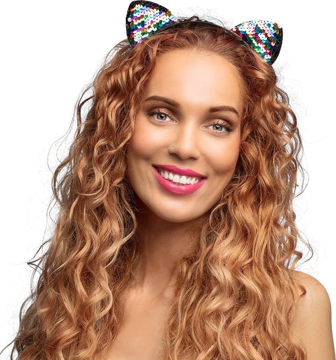 Boland - Diadeem Sequins cat regenboog Multi - - Volwassenen - Vrouwen - Dieren - Pride - Kattenoren