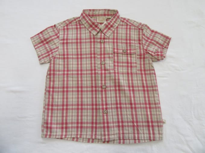noukie's , jongens, overhemd korte mouw , geruit , rood / beige 2 jaar 92