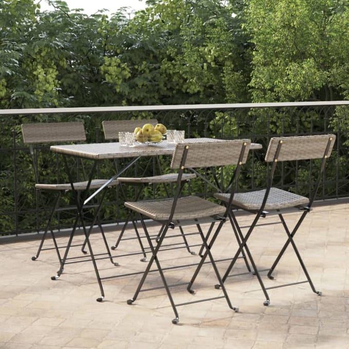 vidaXL - Opklapbare - stoelen, - 4 - stuks, - grijs, - van - polyrotan - en - staal.