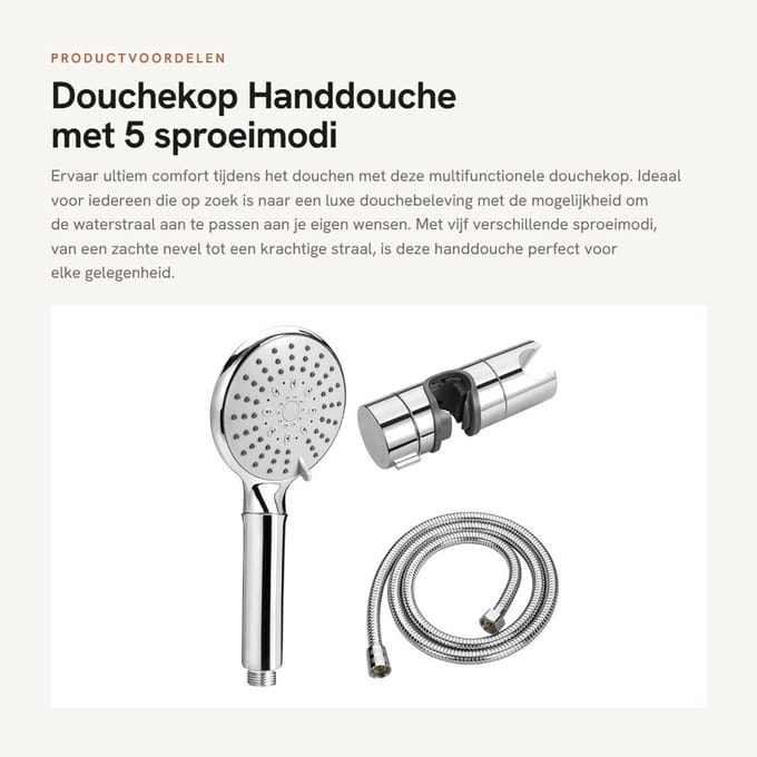 Dailygoods- Douchekop 5 Sproeimodi - Douchekop met Slang - Douchekophouder - Handdouche - Verstelbaar - Chroom Afwerking