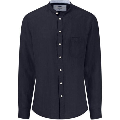 Fynch-Hatton Overhemd Premium Linnen Solid Color Stand-Up Collar Navy / male