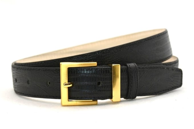 zwart lazer print riem - gouden gesp - 3 cm breed - maat 85 totale lengte 100 cm