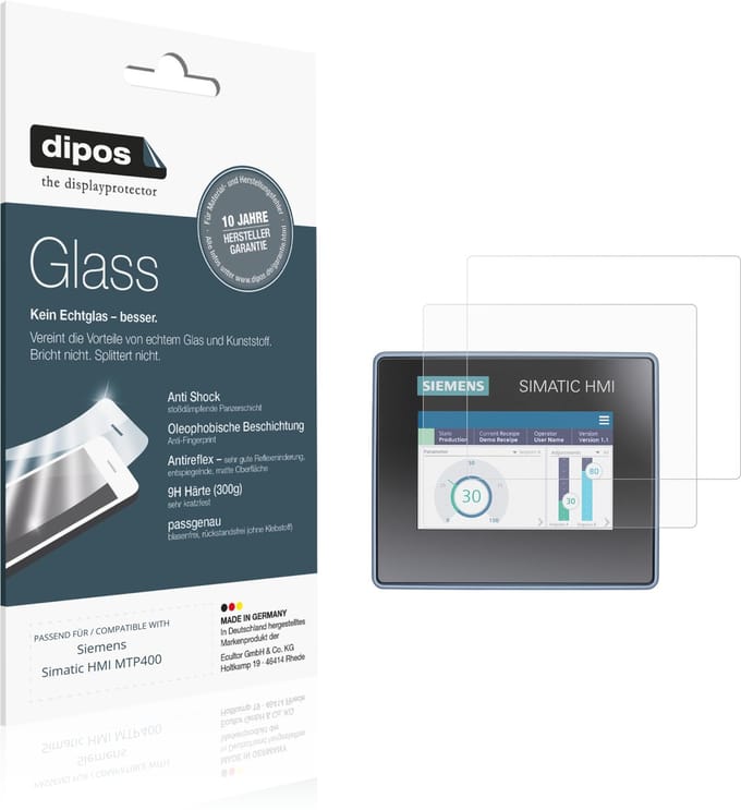 dipos – 2x Matte Pantserfolie geschikt voor Siemens Simatic HMI MTP400 | 9H Screenprotector