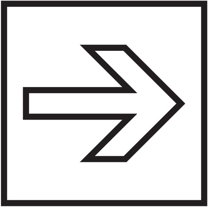 Pijl rechtdoor sticker, wit zwart 150 x 150 mm