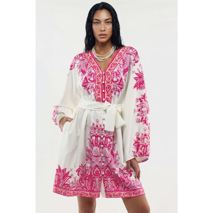 Gestrikt Mini-Jurk met V-hals in Paisley