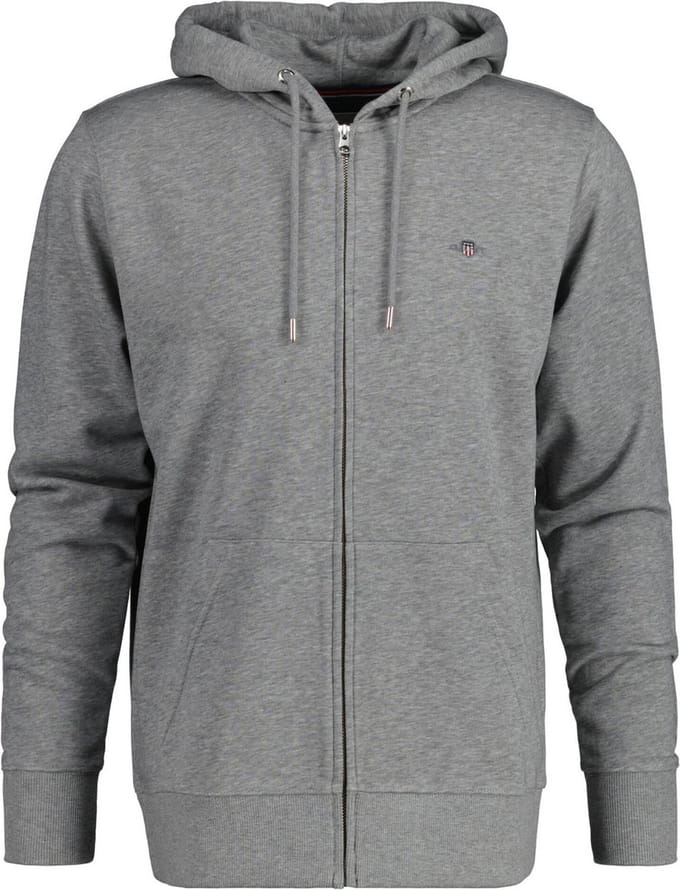 Gant Vest Shield Logo Embroidery Full Zip Hoodie Kangaroo Pocket Grijs Melange / male