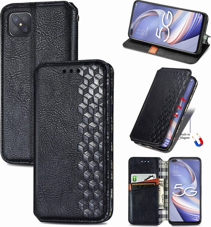 Luxe PU Lederen Ruitpatroon Wallet Case + PMMA Screenprotector voor OPPO Reno4 Z 5G _ Zwart