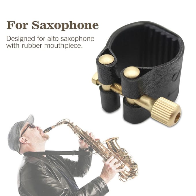 Attache de Ligature pour Saxophone Alto, embout en caoutchouc, cuir artificiel, Compact et Durable black