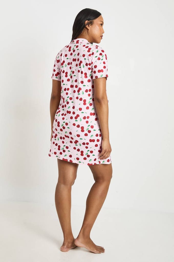 boohoo Dames Zwangerschaps Nachthemd Met Kersenprint | Roze | Maat: 36