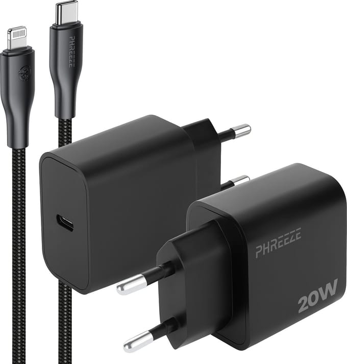 Phreeze usb C oplader met kabel geschikt voor iPhone en iPad met Lightning kabel - 1 meter - 25w PPS fast charger