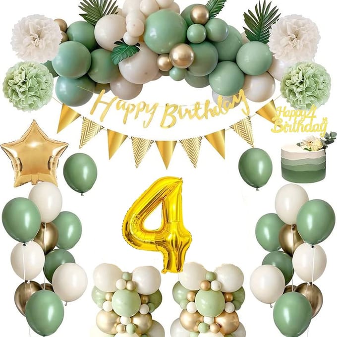 FeestmetJoep® 4 jaar verjaardag versiering & ballonnen - Goud & Groen