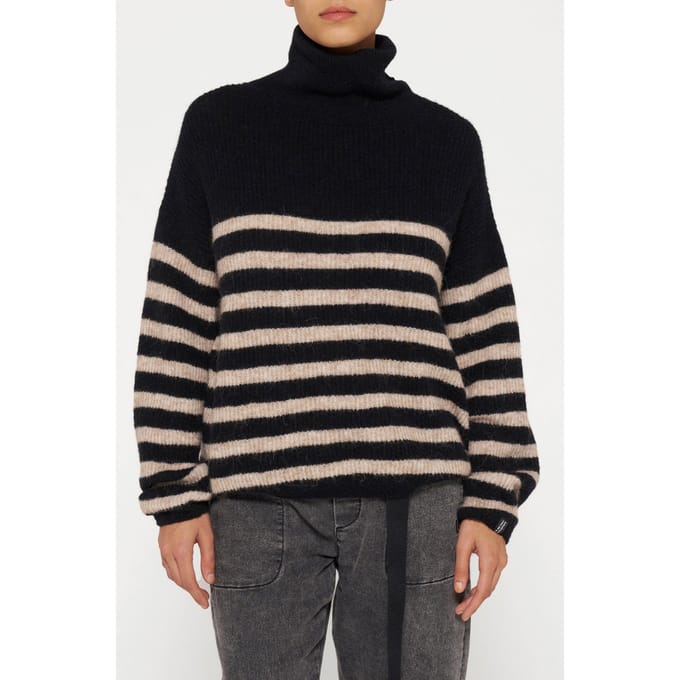 10DAYS Coll Sweater Knit Stripes Black/light Latte Größe: XS | Pullover Outlet | Damen | Schwarz