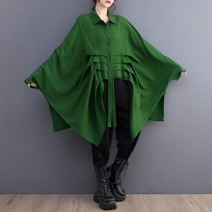 Dames Onregelmatig Shirt Mode Herfst Vleermuismouw Casual High Low Zoom Casual Pullover Lange Tops One size groen