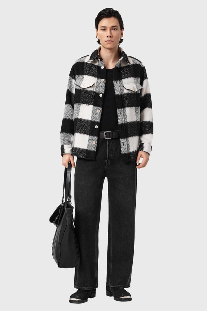 AllSaints River Ls Shirt Black/white Taglia: M | Camicie Casual Outlet | Uomo | Nero