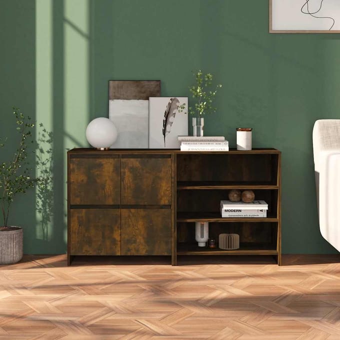 vidaXL - 2 - st - Dressoirs - bewerkt - hout - gerookt - eikenkleurig
