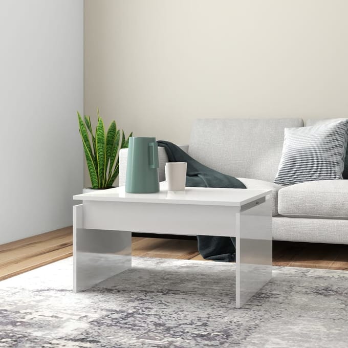 vidaXL - Salontafel - 68x50x38 - cm - bewerkt - hout - hoogglans - wit
