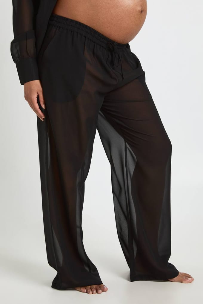 boohoo Dames Zwangerschaps Chiffon Strandbroek | Zwart | Maat: 42