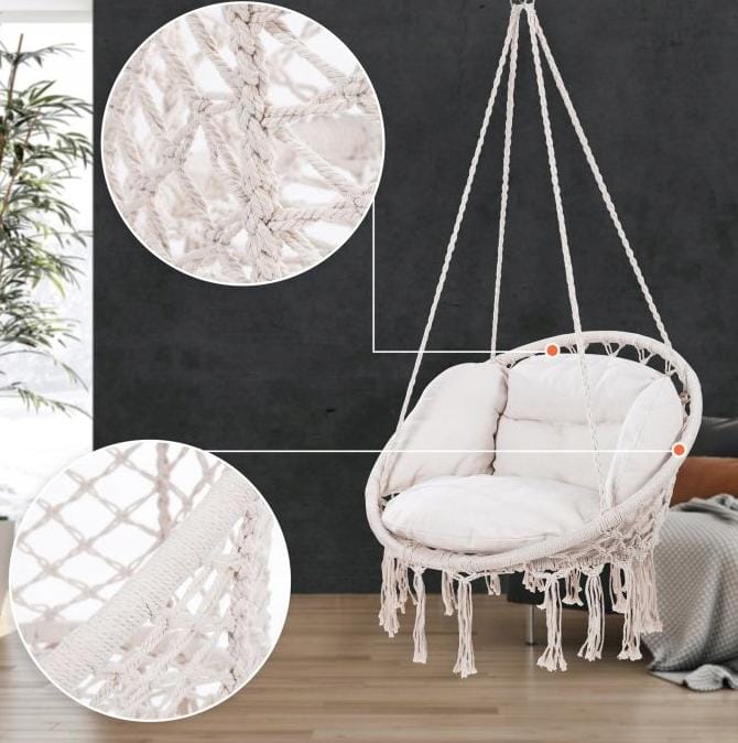 Detex Hangstoel - 2 Kussens Belastbaar tot 150kg 80x60x140cm - Crème