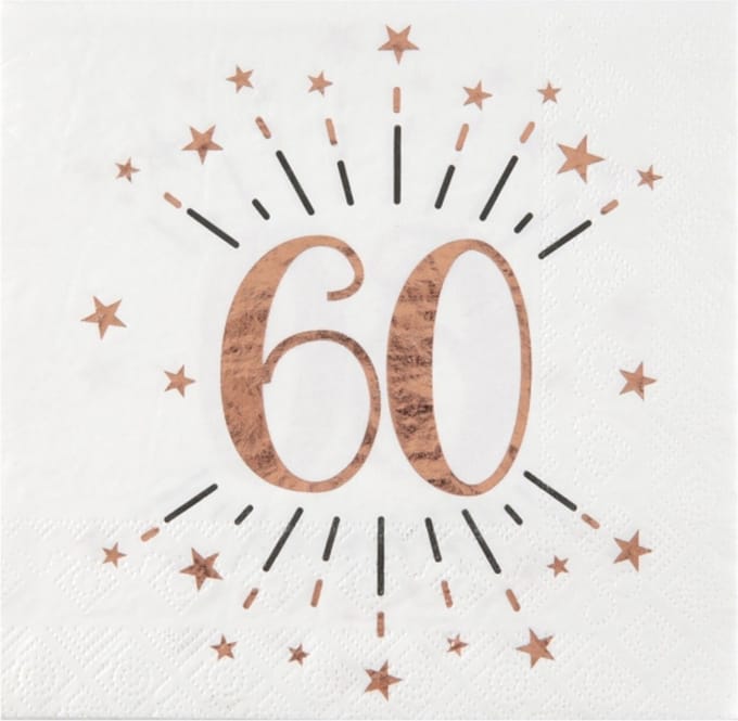 Santex Verjaardag feest servetten leeftijd - 10x - 60 jaar - rose goud - 33 x 33 cm