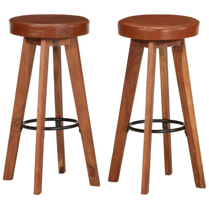 vidaXL - Barstoelen - 2 - st - echt - leer - en - massief - acaciahout