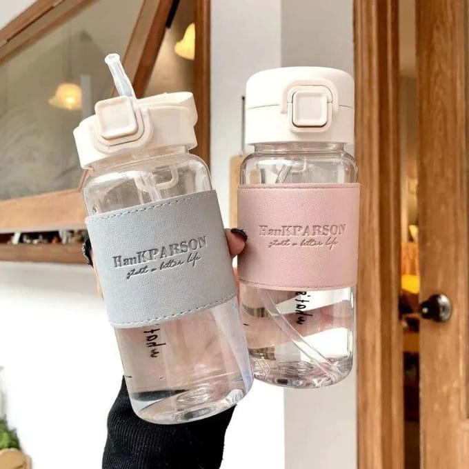 1Pc Creatieve Waterfles met Stro Draagbare Leuke Plastic Drinkfles lekvrije Drinkware voor het Drinken van Melk Koffie Thee 400ml grijs
