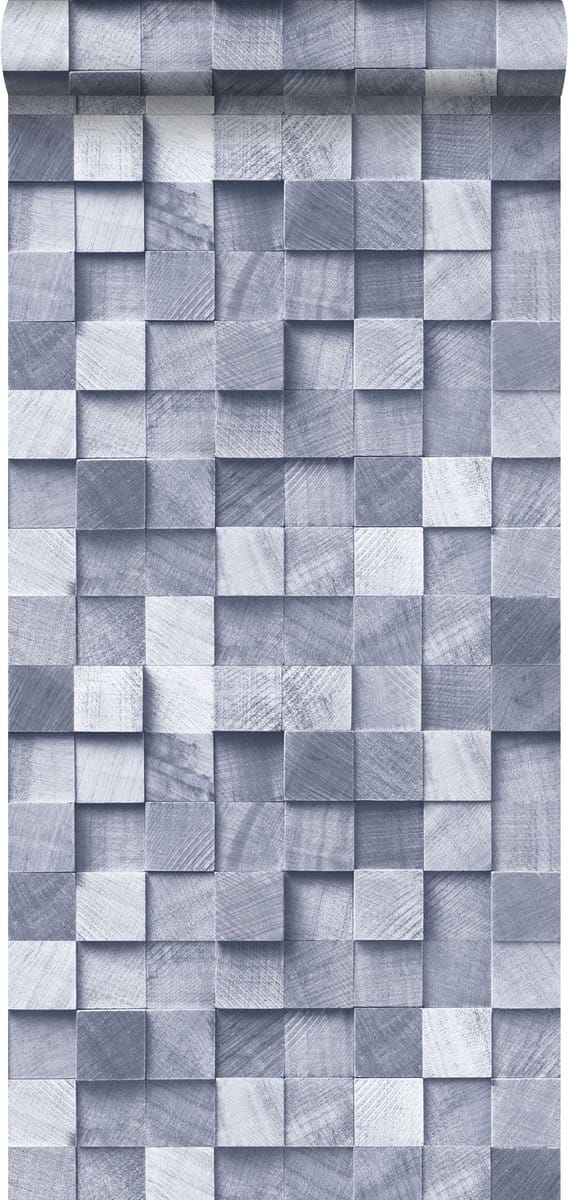 ESTAhome behang 3D-houtmotief blauw - 53 cm x 10.05 m - 138526
