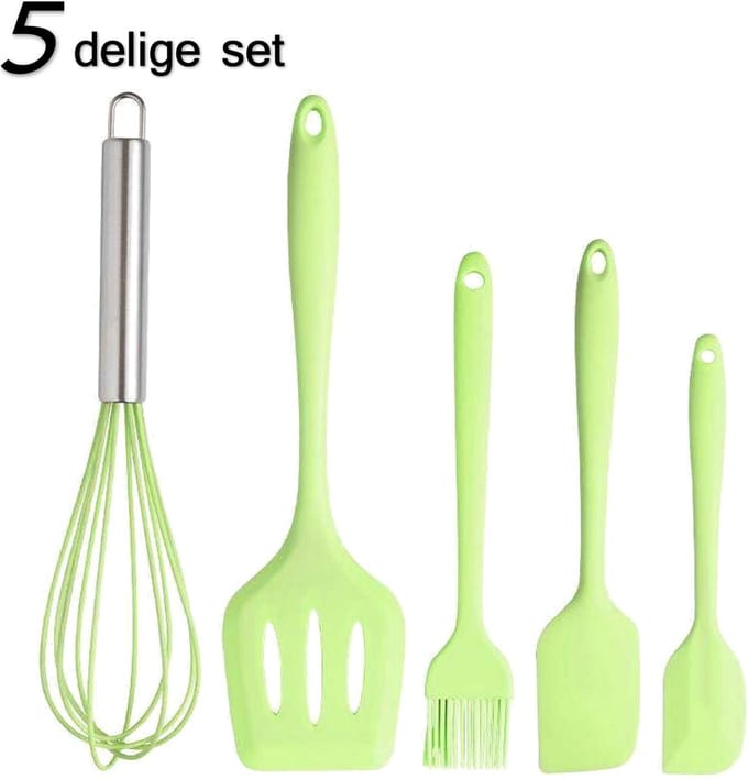 Afecto 5 delige set keukengerei - groen - borstel- klopper - 2x spatel - bakspaan -