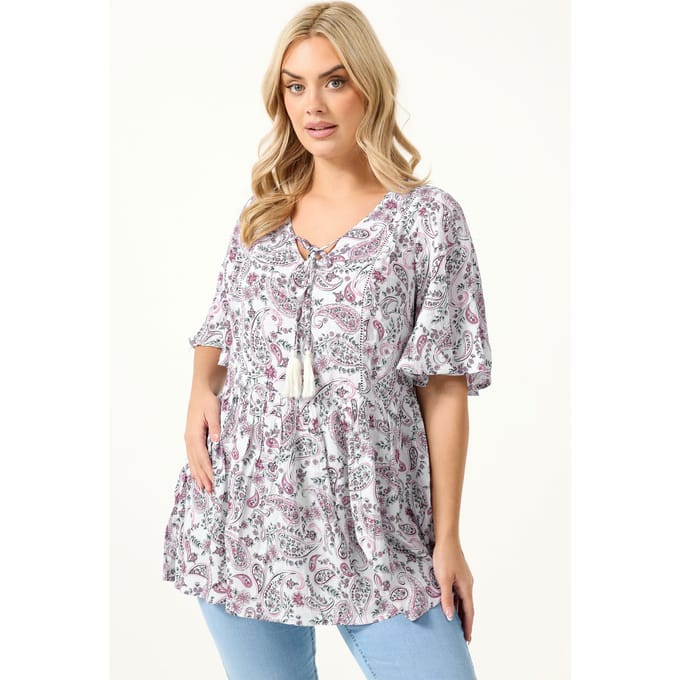 Yours Witte Top Met Paisleyprint En Strik Aan De Hals Size 48