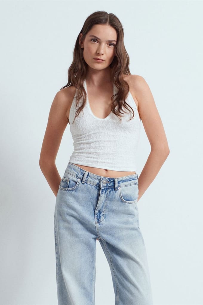 Dames Kant Halters Crop Blouse