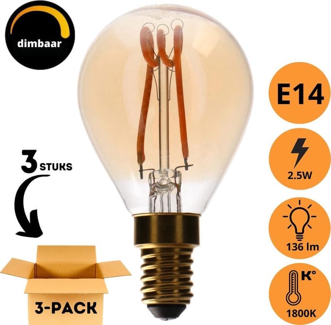 Proventa DECO LED Filament lamp E14 - Model XS globe - Dimbaar - Extra warm wit - 3-pack