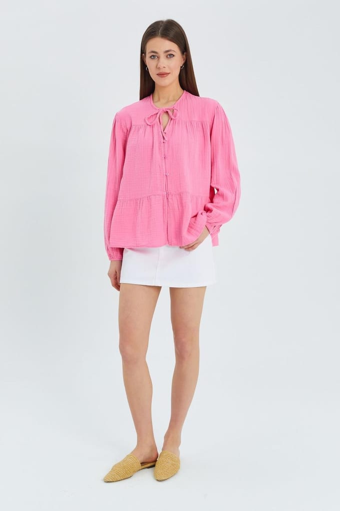 Lange Mouwen Losse Blouse met Strikhals