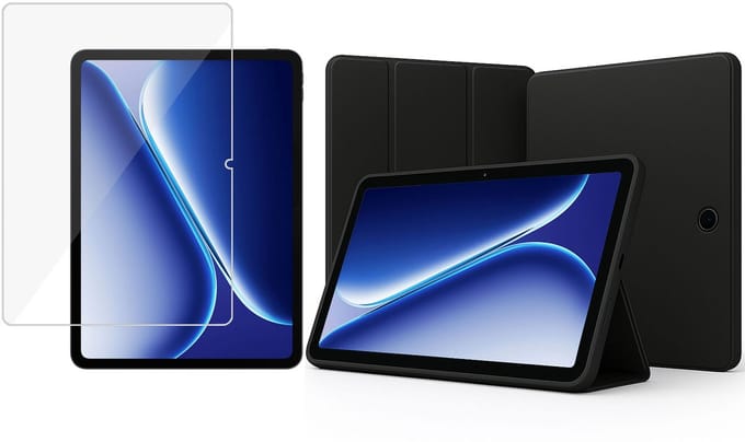TechNow Hoesje + Screenprotector geschikt voor OnePlus Pad Go 2 Hoesje – Glas - Extreme Shock Case – Smart Case - Zwart