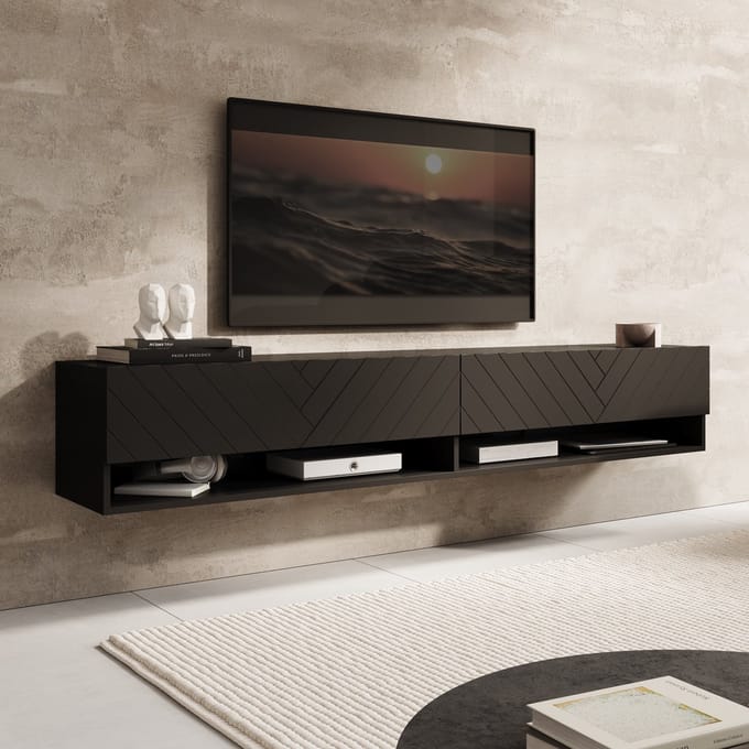 Meubella - TV-Meubel Asino - Zwart Visgraat - 180 cm