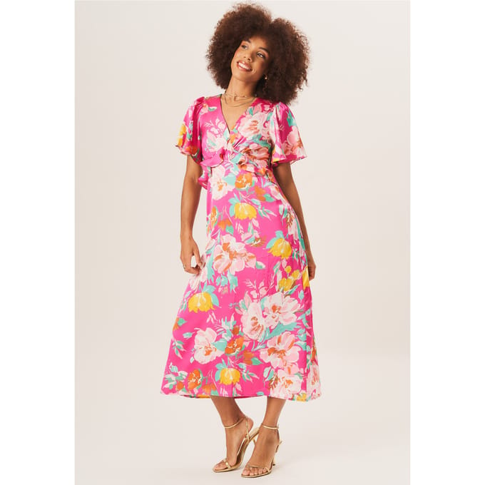 Midi-jurk met bloemenprint en engelmouwen